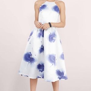 White and blue floral midi dress